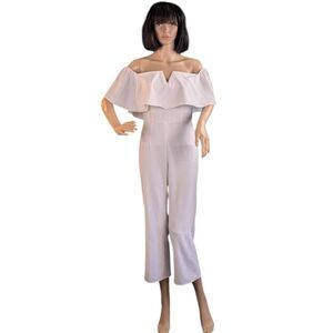 Leith Off The Shoulder Flounced Cropped Fitted Jumpsuit